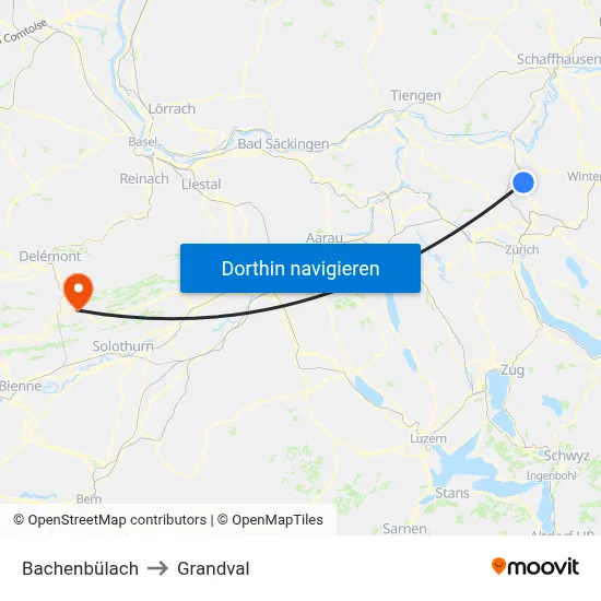 Bachenbülach to Grandval map