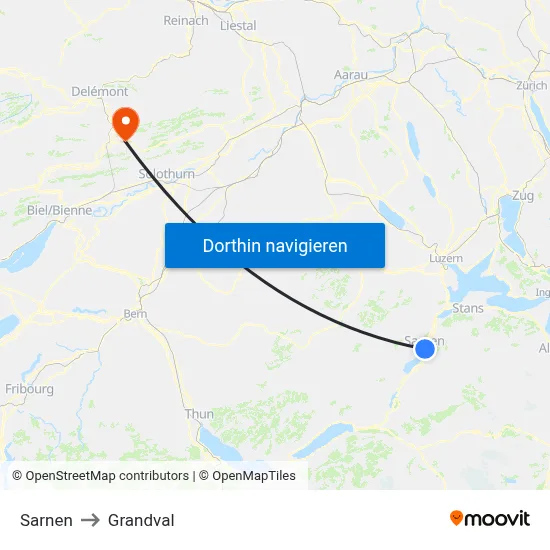 Sarnen to Grandval map