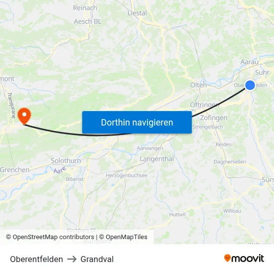 Oberentfelden to Grandval map
