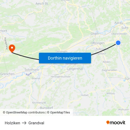 Holziken to Grandval map
