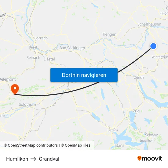 Humlikon to Grandval map