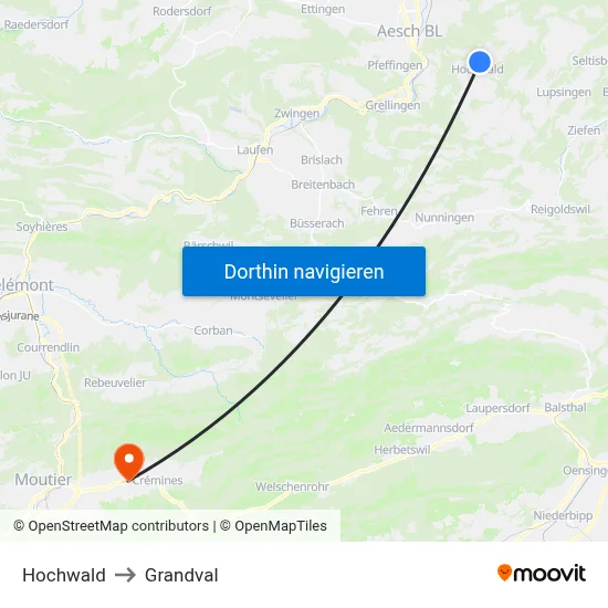 Hochwald to Grandval map
