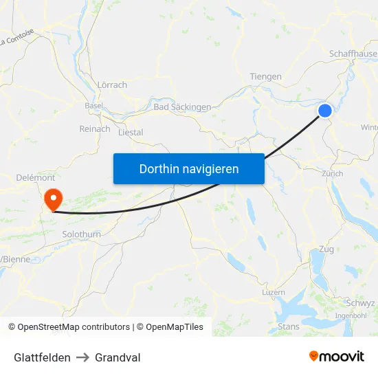 Glattfelden to Grandval map