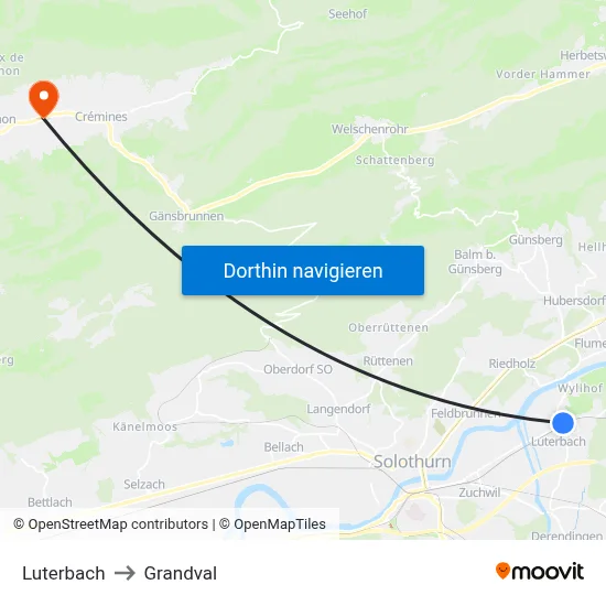 Luterbach to Grandval map