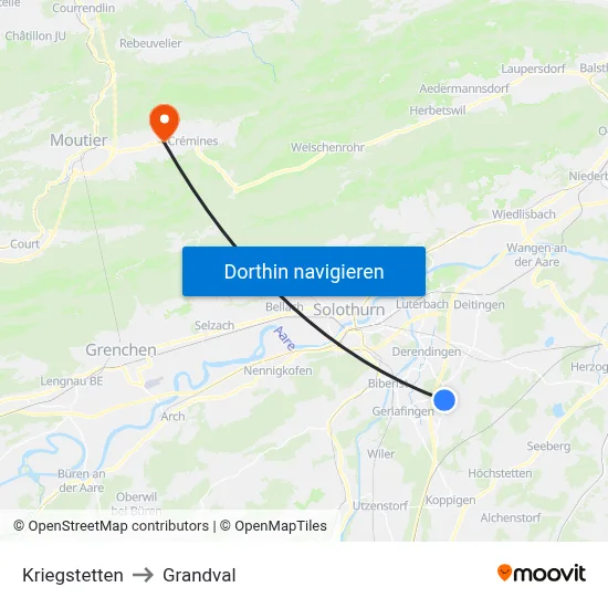 Kriegstetten to Grandval map