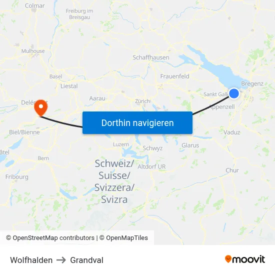 Wolfhalden to Grandval map