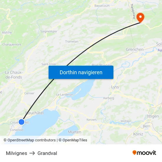 Milvignes to Grandval map