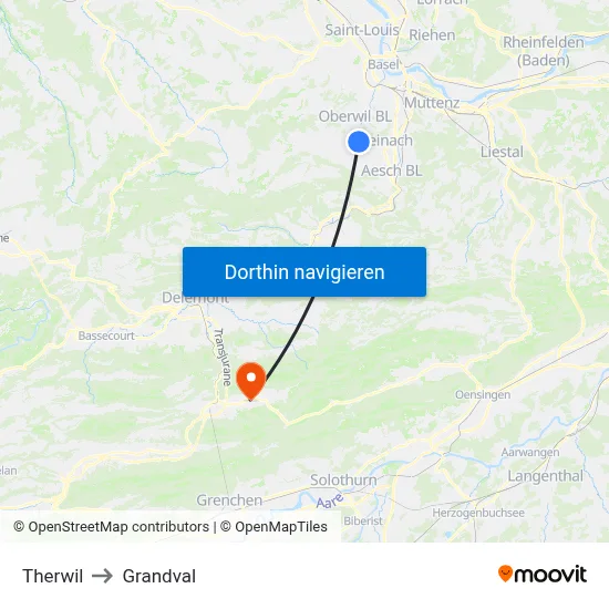 Therwil to Grandval map