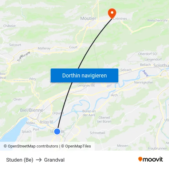 Studen (Be) to Grandval map