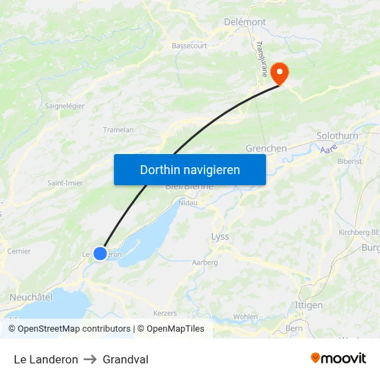 Le Landeron to Grandval map