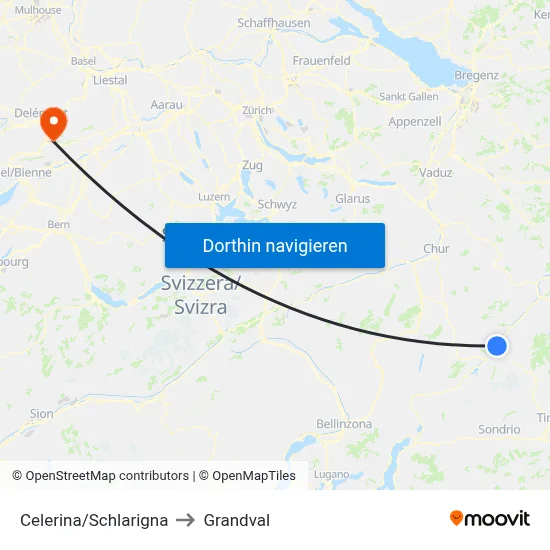 Celerina/Schlarigna to Grandval map