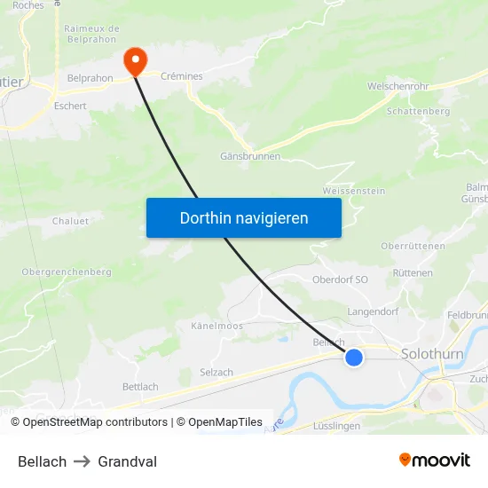 Bellach to Grandval map