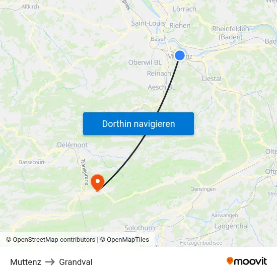 Muttenz to Grandval map