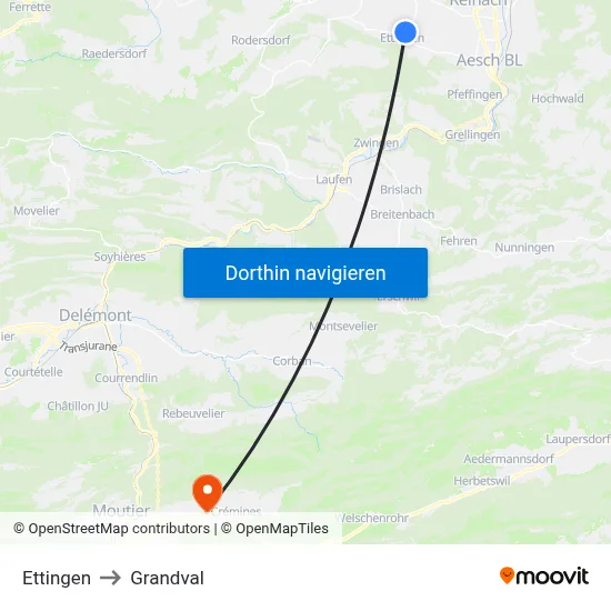 Ettingen to Grandval map
