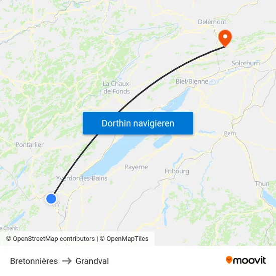 Bretonnières to Grandval map