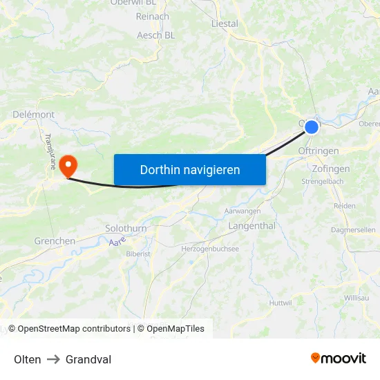 Olten to Grandval map