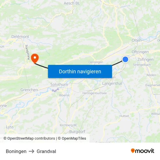 Boningen to Grandval map