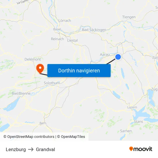 Lenzburg to Grandval map