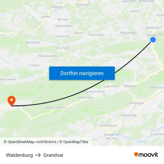 Waldenburg to Grandval map