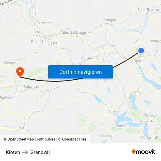 Kloten to Grandval map