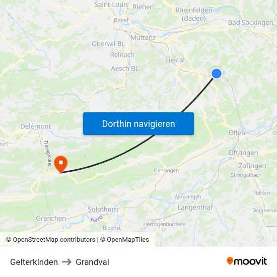 Gelterkinden to Grandval map