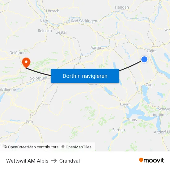 Wettswil AM Albis to Grandval map