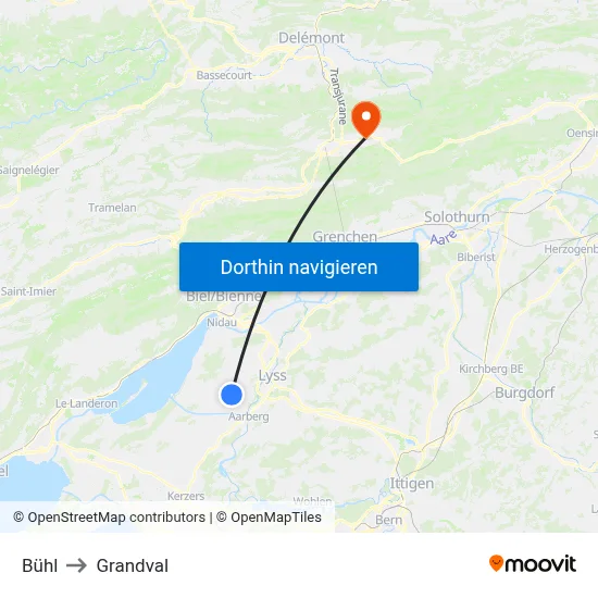 Bühl to Grandval map