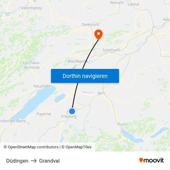 Düdingen to Grandval map