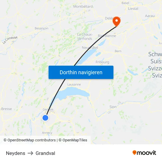 Neydens to Grandval map