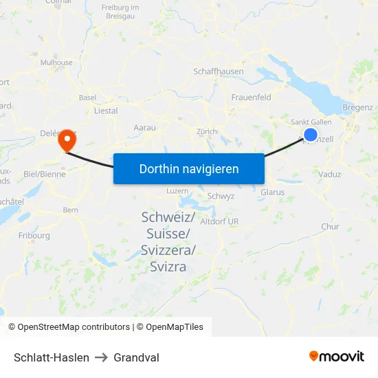 Schlatt-Haslen to Grandval map