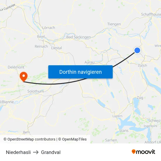 Niederhasli to Grandval map