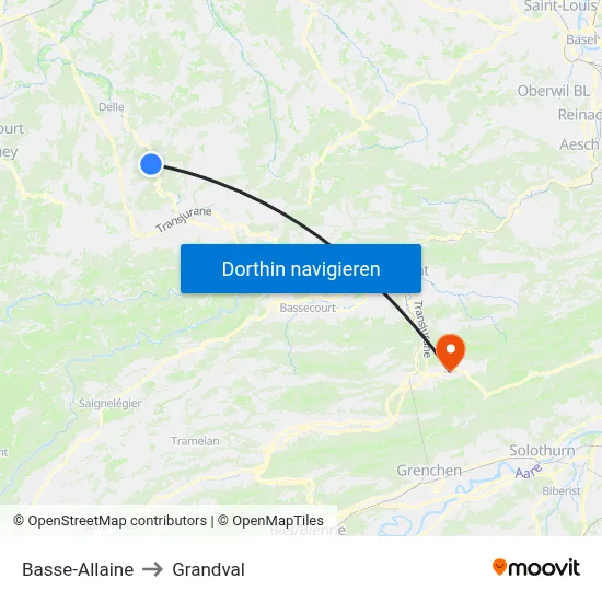 Basse-Allaine to Grandval map
