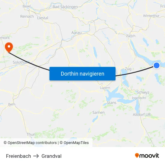 Freienbach to Grandval map