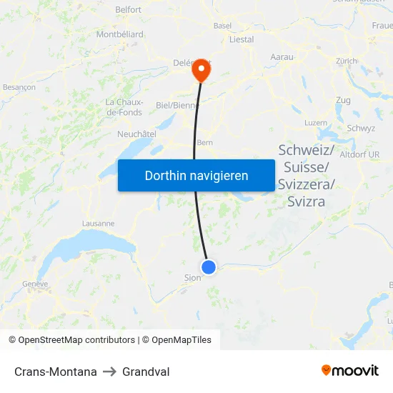 Crans-Montana to Grandval map