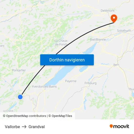 Vallorbe to Grandval map