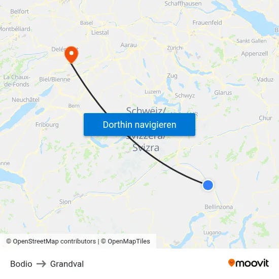 Bodio to Grandval map