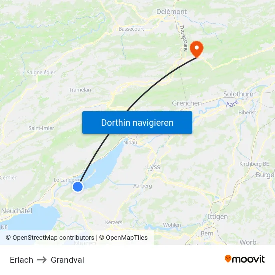Erlach to Grandval map