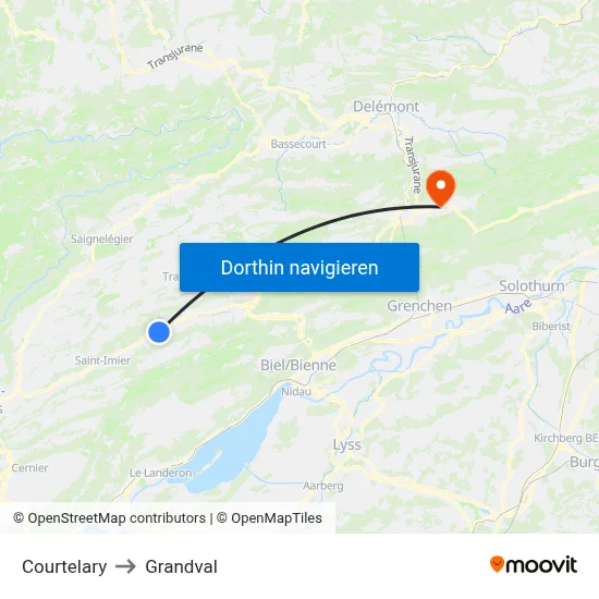 Courtelary to Grandval map