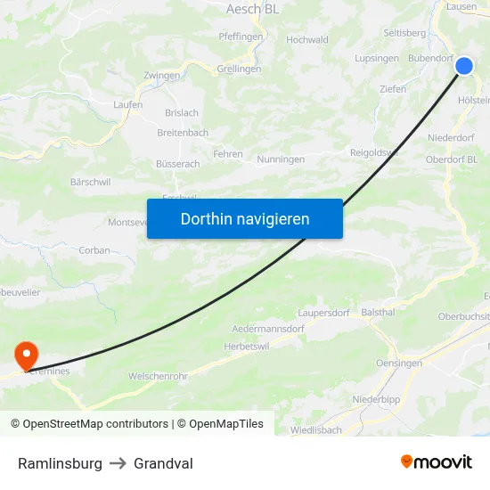 Ramlinsburg to Grandval map