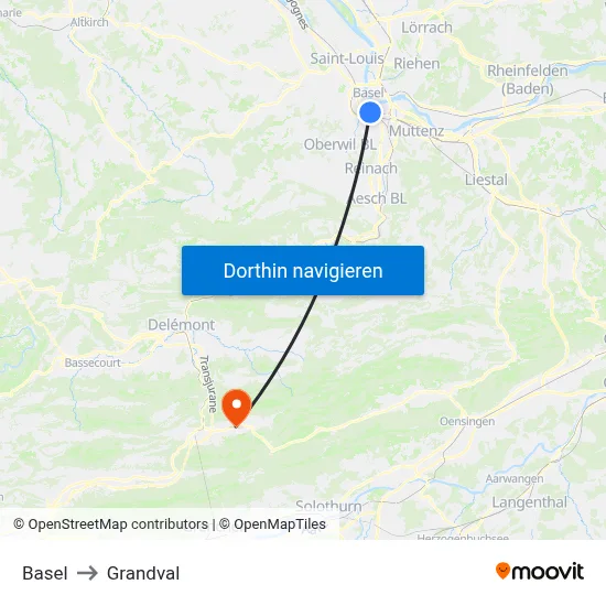 Basel to Grandval map