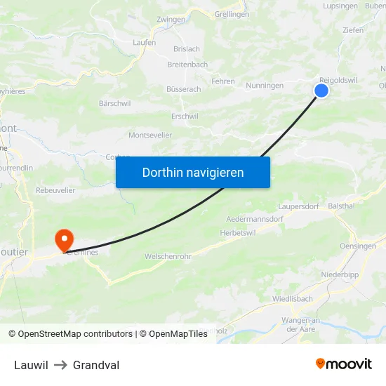 Lauwil to Grandval map