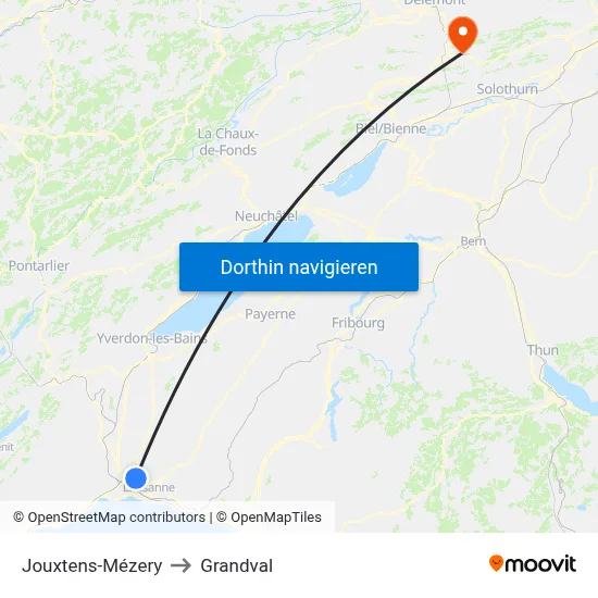 Jouxtens-Mézery to Grandval map