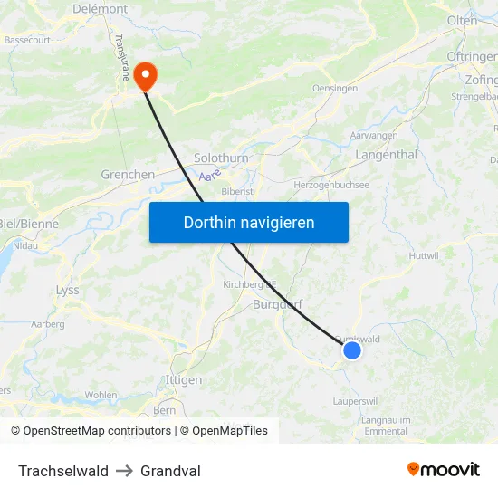 Trachselwald to Grandval map