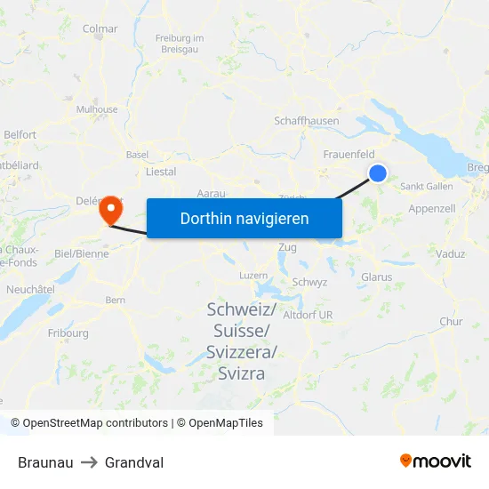 Braunau to Grandval map