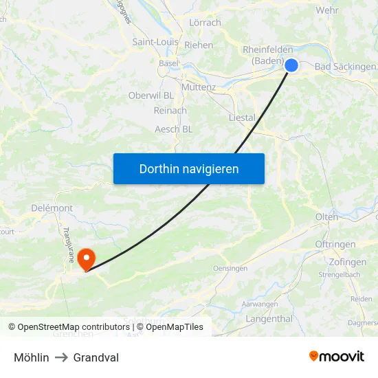 Möhlin to Grandval map