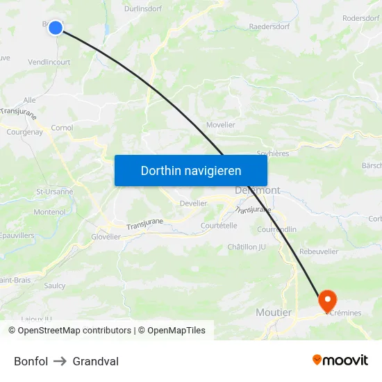 Bonfol to Grandval map