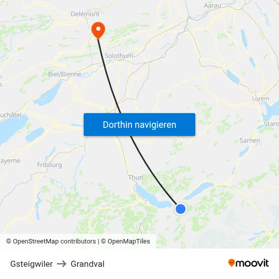 Gsteigwiler to Grandval map