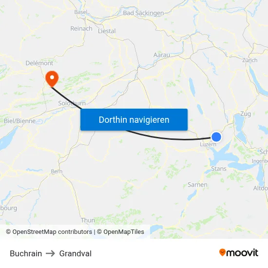 Buchrain to Grandval map