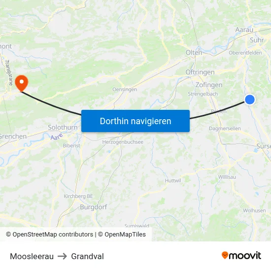 Moosleerau to Grandval map
