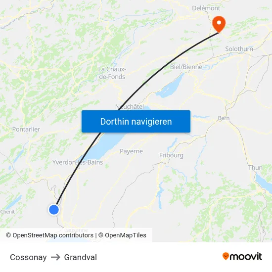 Cossonay to Grandval map